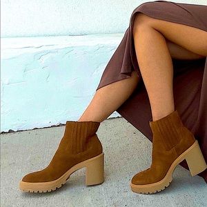 Camel Suede Block Heel Booties
